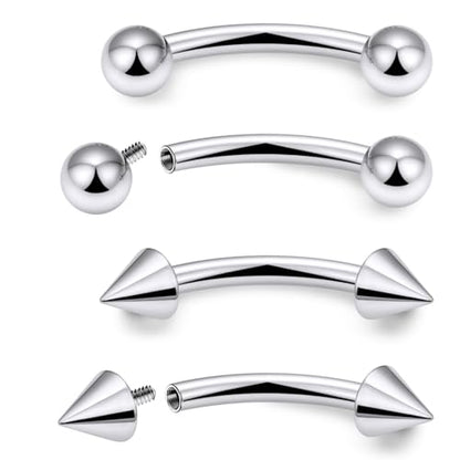 Eyebrow Piercing Jewelry Titanium Curved Barbell 16g Tiny Eyebrow Ring Vertical Labret Lip Jewelry Ear Rook Navel Small Belly Button Ring for Women Men - color: 16g,10mm