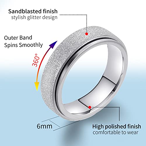 LAOYOU Spinner Anxiety Relief Fidget Ring for Women | 6MM Titanium Stainless Steel Glitter Stress Relieve Calming Rings Non Tarnish Hypoallergenic - color: 1pc Silver Color