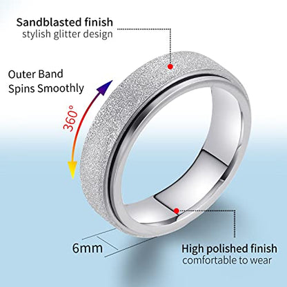 LAOYOU Spinner Anxiety Relief Fidget Ring for Women | 6MM Titanium Stainless Steel Glitter Stress Relieve Calming Rings Non Tarnish Hypoallergenic - color: 1pc Silver Color