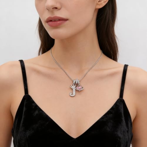 18K Gold & Silver Plated Initial Necklaces for Women - color: J-Silver