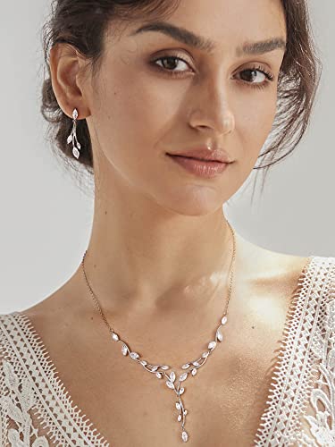 SWEETV Jewelry Set for Women, Cubic Zirconia Marquise Vine Cluster Bridal Earrings and Necklace Set, Bridal Jewelry Set for Wedding Prom - color: 01. Silver