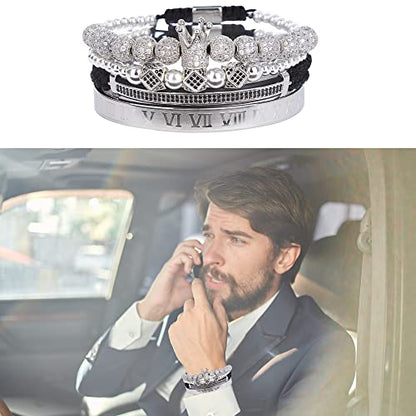 Mens Bracelet Beaded Bracelets Micro Pave Zircon Bracelets for Men Women Bracelets for Men Stainless Steel Cuff Bangle - color: B-silver