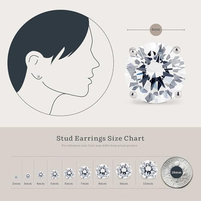 KEZEF Sterling Silver Stud Earrings for Women & Men - 4-Prong Setting Cubic Zirconia Earrings Studs - Premium CZ S925 Hypoallergenic - Available in 14K White and Yellow Gold, Rose Gold - 3mm to 9mm - color: 14K White Gold, size: 6mm - Medium