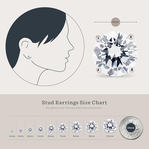 KEZEF Sterling Silver Stud Earrings for Women & Men - 4-Prong Setting Cubic Zirconia Earrings Studs - Premium CZ S925 Hypoallergenic - Available in 14K White and Yellow Gold, Rose Gold - 3mm to 9mm - color: 14K White Gold, size: 7mm - Noticeable