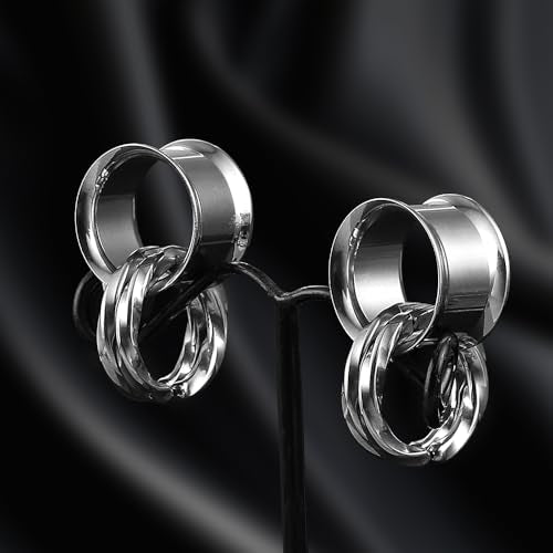 1 Pair Basic gauges+2 twisty rings Ear Tunnels Plugs 316 Stainless Steel Ear Gauges Weight Saddle Plugs Hypoallergenic expander Piercing Body Jewelry 00g 0g-1'' - color: Twisty-Silver, size: 8 mm