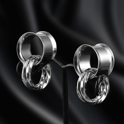 1 Pair Basic gauges+2 twisty rings Ear Tunnels Plugs 316 Stainless Steel Ear Gauges Weight Saddle Plugs Hypoallergenic expander Piercing Body Jewelry 00g 0g-1'' - color: Twisty-Silver, size: 19 mm