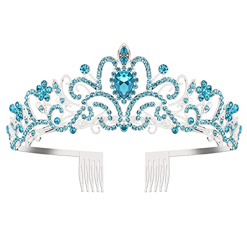 COCIDE Blue Tiara Crowns Crystal Headband Princess Rhinestone Crown with Combs Bride Headbands Bridal Wedding Prom Birthday Party Hair Accessories Jewelry for Women and Girls - color: TG Silver+Blue