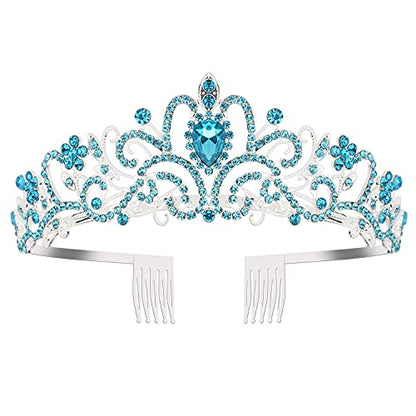 COCIDE Blue Tiara Crowns Crystal Headband Princess Rhinestone Crown with Combs Bride Headbands Bridal Wedding Prom Birthday Party Hair Accessories Jewelry for Women and Girls - color: TG Silver+Blue
