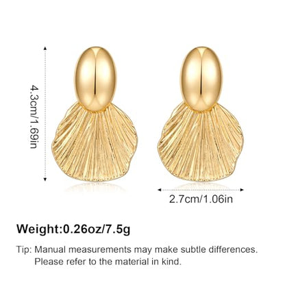 Gold-Plated Clip-On Earrings Non-Pierced Fan Shell Statement Earrings Textured Coastal Jewelry