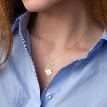 STARCHENIE 925 Sterling Silver Infinity Pearl Necklace for Women | 8mm Freshwater Cultured Pearl，925 Sterling Silver 18"+2" Chain，Christmas Mother's Day Jewelry Gift for Mom, Sister, Friend - color: Rose Gold