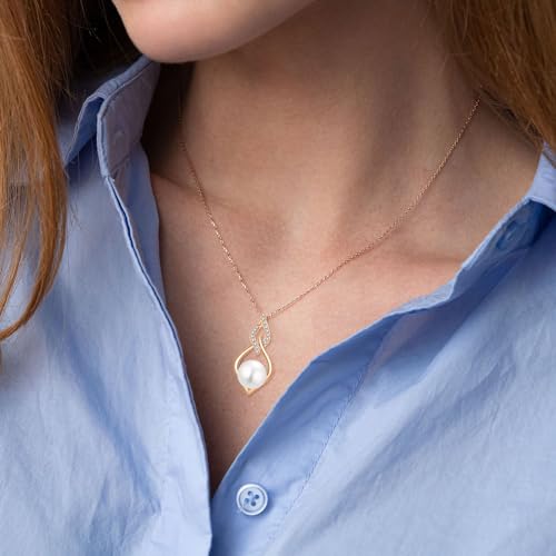 STARCHENIE 925 Sterling Silver Infinity Pearl Necklace for Women | 8mm Freshwater Cultured Pearl, 925 Sterling Silver 18"+2" Chain, Christmas Mother's Day Jewelry Gift for Mom, Sister, Friend - color: Rose Gold