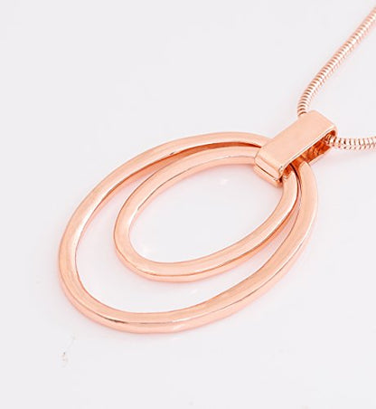 NVENF Long Sweater Chain Double Circle Pendant Necklace Bold Snake Chain Women Statement Necklace - color: C Rose Gold