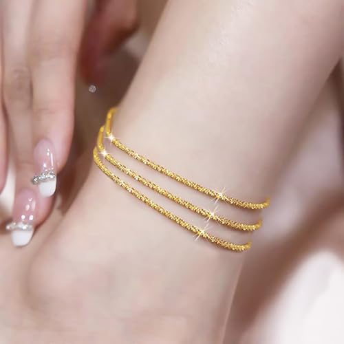 Nanafast Women's Ankle Bracelets, Sparkling Multi-layer Anklet Bracelets for Women, Adjustable Shiny Gold/Silver Anklets for Women, Beach Cute Anklets Jewelry for Summer - color: 3layersGold