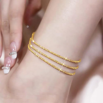 Nanafast Women's Ankle Bracelets, Sparkling Multi-layer Anklet Bracelets for Women, Adjustable Shiny Gold/Silver Anklets for Women, Beach Cute Anklets Jewelry for Summer - color: 3layersGold