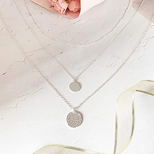 YANCHUN Layered Necklaces for Women Gold Necklace Stack Star Heart Choker Dainty Necklace Love Heart Chain Jewelry Gifts for Women - color: A:Silver Layer Coin Necklace
