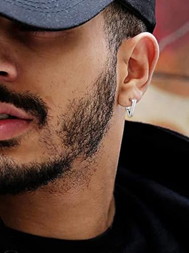 ChainsHouse Stud Earrings for Men Women,316L Stainless Steel/14K Gold/Black Plated Metal, Punk Hypoallergenic Surgical Huggie Hoop Earrings Mens Jewelry Piercing Hoop Earrings - style: A: Silver-Triangle(1 Pair)