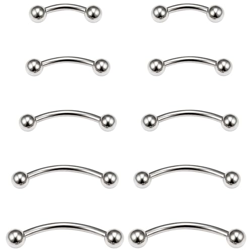 20G Eyebrow Piercing Jewelry Surgical Steel Vertical Labret Lip Jewelry Curved Barbell Tiny Eyebrow Rings Ear Rook Navel Small Belly Button Ring for Women Men 6mm/8mm/10mm/12mm/14mm - color: silvertone,ball