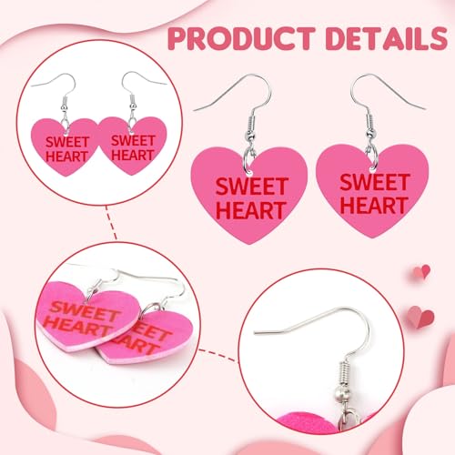 8 Pairs Valentine's Day Candy Heart Acrylic Earrings for Women | Sweet Conversation Dangle Earrings, Kiss Hug My Love, Valentine Day Anniversary Wedding Gifts, Girls Women Party Accessories - style: Valentines Day