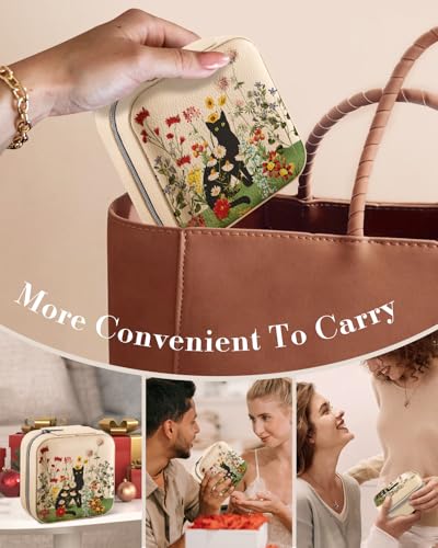 Bistup Travel Jewelry Case - Small Jewelry Organizers and Storage Box for Women Girls Teens Cute Traveling Jewelry Holder with Mirror Little Tiny Compact Modern Unique Aesthetic Pretty, Cat Flower - style: Cat Flower