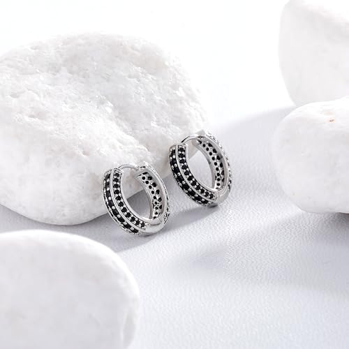 Iced Out Hoop Earrings Cubic Zirconia Huggie Cartilage Cuff Hypoallergenic 14K Gold Plated Luxury Fashion Round Circle Earrings For Men Women - color: 01 SilverBlack