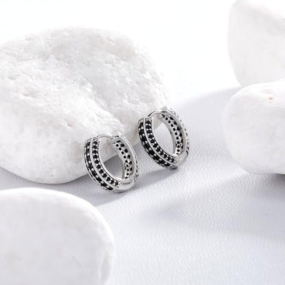 Iced Out Hoop Earrings Cubic Zirconia Huggie Cartilage Cuff Hypoallergenic 14K Gold Plated Luxury Fashion Round Circle Earrings For Men Women - color: 01 SilverBlack