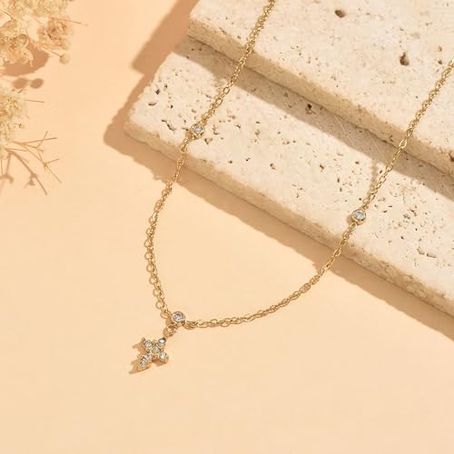 Dainty 18K Gold Plated Lariat Necklace for Women Delicate Y Chain Rose Pearl Diamond Long Drop Necklace Layering Bridal Jewelry Gift - color: Tiny CZ&Cross-Gold