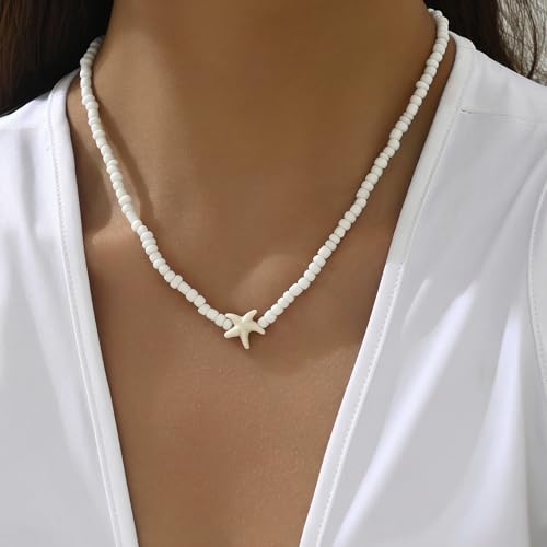 Nackiy Shell Necklace for Women, Handmade Summer Beach Jewelry Gift | Natural Sea Shell Necklace, Adjustable Collar Fit, Coastal Beach Style, Shell Starfish Charms, Lightweight Summer Jewelry - color: Beige 3