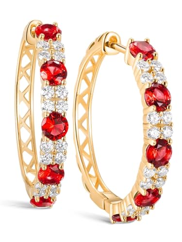 Women's Huggie Hoops with Birthstone 925 Sterling Silver Huggie Stud Hypoallergenic 14K Gold Plated Moissanite Earrings -Emerald Sapphire Ruby Hoop Earrings, Size 20 25mm - color: A -Ruby Gold, size: 20mm (0.78 Inch)