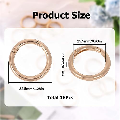 SUNNYCLUE 1 Box 16Pcs Spring Gate Rings Gold Spring Key Ring Bulk Trigger Buckle Clip Snap Clasps Round Carabiner for Jewelry Making Keyrings Bags Purses DIY Craft - color: 1 Box 16pcs Alloy O Rings 16mm
