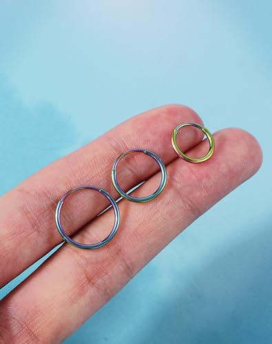 316L Stainless Steel Hoop Earrings, Hinged Segment Earrings Hoop, Cartilage Helix Conch Daith Septum Earrings Hoops - color: Rainbow, size: 0.8*12mm