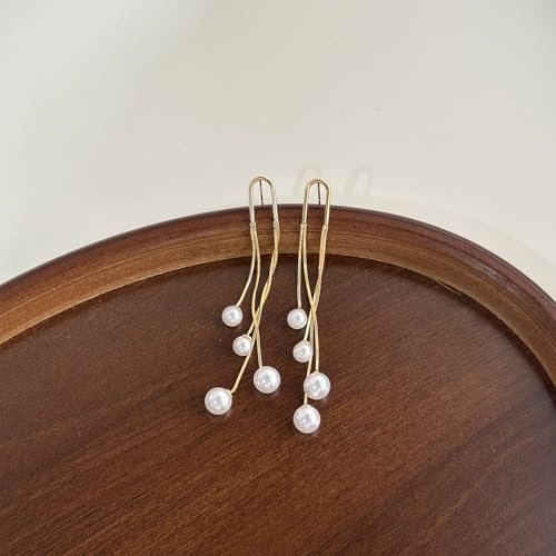Pearl Dangle Earrings for Women, 14K Gold Plated, Long Tassel Drop Style, Trendy Fashion Jewelry - color: Gold