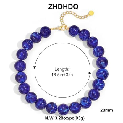 Multicolor Chunky Beaded Necklace, Statement Colorful Round Ball Beads Choker Necklace with Gold-Tone Adjustable Chain, Fashion Bold Neck Jewelry for Women - color: 20MM-Blue