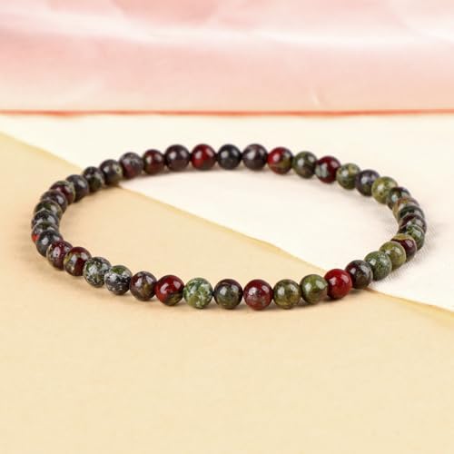 LPBeads Handmade Natural Gemstone Stretch Elastic Bracelet Healing Crystal Round Stone Beads Jewelry Gifts for Women Men - color: Dragon Bloodstone, size: 4mm