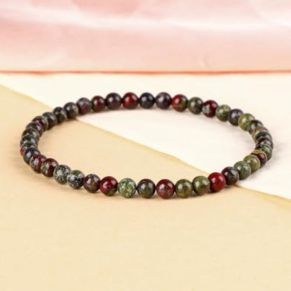 LPBeads Handmade Natural Gemstone Stretch Elastic Bracelet Healing Crystal Round Stone Beads Jewelry Gifts for Women Men - color: Dragon Bloodstone, size: 4mm