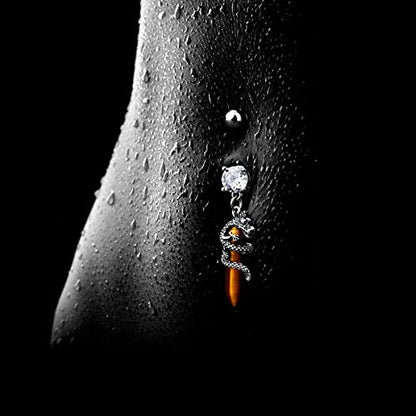 Halloween Belly Button Ring 14G Dragon Dangle Belly Ring Burn Silver Navel Piercing Jewelry Purple Belly Button Piercing - color: Tiger-Eye