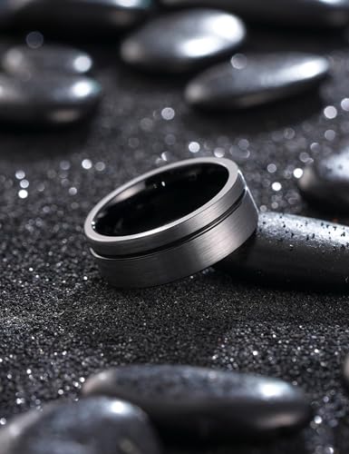 King Will Mens Tungsten Carbide Wedding Band with Groove Design | 6/7/8mm Width, Grooved, Comfort Fit, Everyday Wear - color: Silver&Black Inner-8mm
