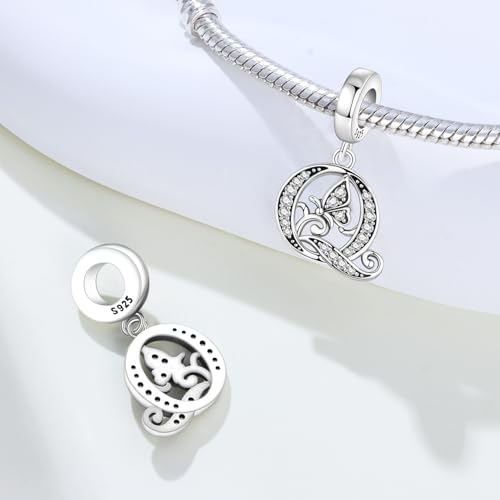 2 Pack 925 Sterling Silver Butterfly Letter Charms for Bracelets and Necklace Alphabet Initial Dangle Pendants Round Spacer Beads Pave Cubic Zirconia Jewelry Gift for Women - color: Q Set