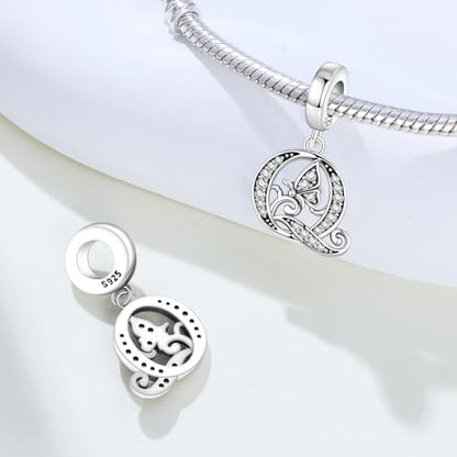 2 Pack 925 Sterling Silver Butterfly Letter Charms for Bracelets and Necklace Alphabet Initial Dangle Pendants Round Spacer Beads Pave Cubic Zirconia Jewelry Gift for Women - color: Q Set
