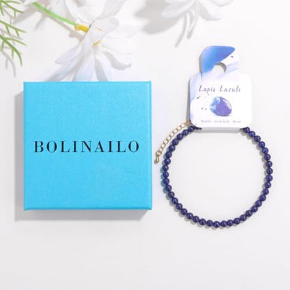 Natural Stone Beaded Anklets for Women, Handmade Boho Clear Quartz 4mm Crystal Beads Anklet, Gold Chain Adjustable Ankles Bracelet, Beach Summer Jewelry Gemstone Foot Bracelet Gift - color: Lapis Lazuli