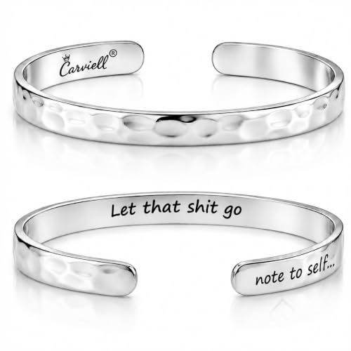 Bracelet - Gifts for Women – Inspirational, Friendships, Love, Mom, Daughters, Sisters, Christian, Graduations, Memorials & Wedding Gifts – 100+ Phrases – Stainless Steel, Gift Ready - color: BADASS Gift - Note to Self.... Let that sh*t go - SILVER