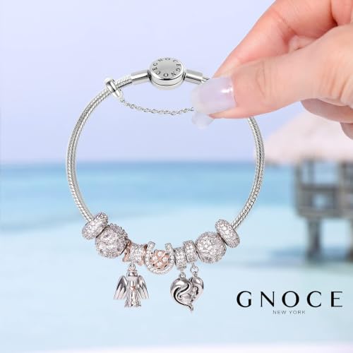 GNOCE Stainless Steel Snake Chain Charm Bracelet W/Safety Gift for Women - color: 7.1 in