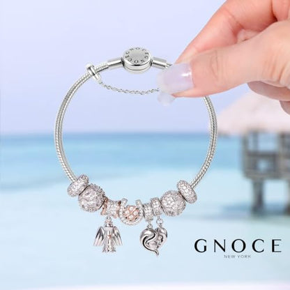 GNOCE Stainless Steel Snake Chain Charm Bracelet W/Safety Gift for Women - color: 7.5 in