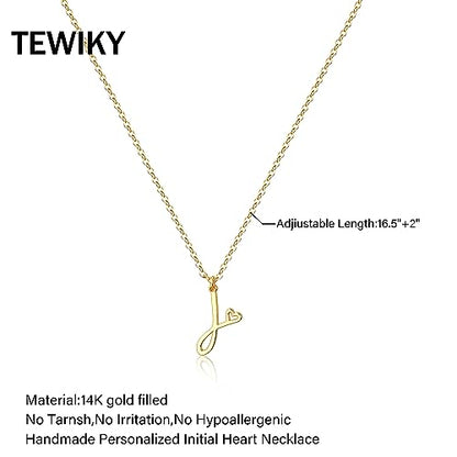 Tewiky Initial Necklace for Women-14k Gold Plated Dainty Letter Necklaces | Trendy Cute Custom Personalized Monogram Necklaces - color: gold, style: J