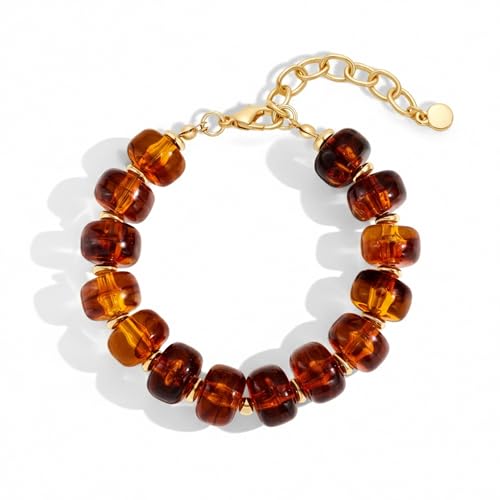 WOWORAMA Colorful Beaded Bracelets for Women Multicolor Acrylic Resin Beads Bracelet with Heart Charm Boho Statement Chunky Bracelet Summer Holiday Jewelry - color: Bead-Brown