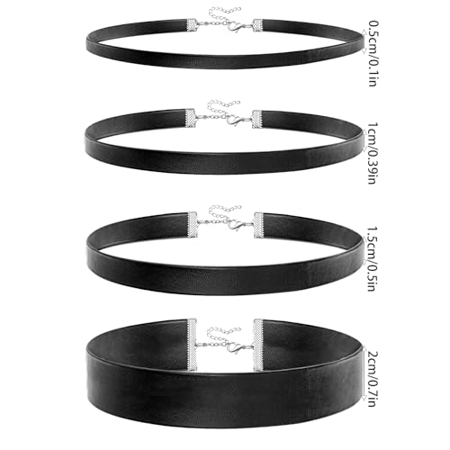 Black Choker Necklace Set Velvet Lace Choker Daisy Gothic Punk Classic Choker - color: 4pcs black leather