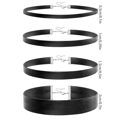 Black Choker Necklace Set Velvet Lace Choker Daisy Gothic Punk Classic Choker - color: 4pcs black leather