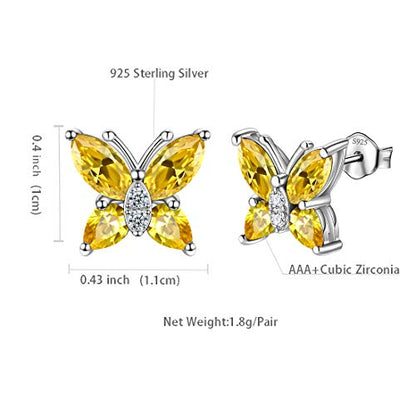 Butterfly Birthstone Stud Earrings - Women 925 Sterling Silver Butterflies Birthstone Stud Earrings Birthday Gift for Women - color: K.November