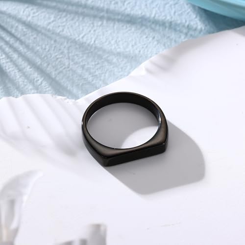 Stainless Steel Ring Square Shape Signet Style Classical Simple Dainty Wedding Engagement Statement Ring Black Silver Size 7-15 - color: Black Tone