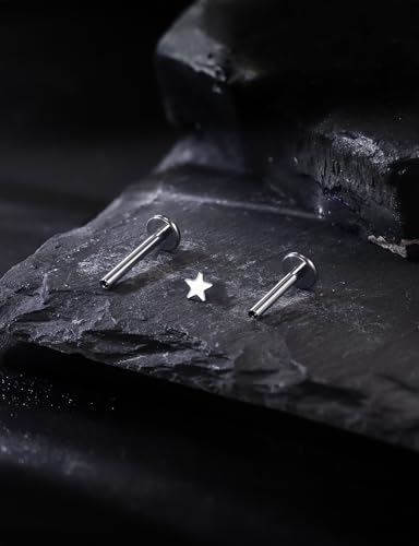 16G Astm F136 Titanium Internal Thread Flat Back Earrings Nose Studs Tragus Forward Helix Conch Cartilage Lobe Earrings Stud Medusa Labret Monroe Lip Ring Piercing Jewelry For Women Men - size: 16G--Style H