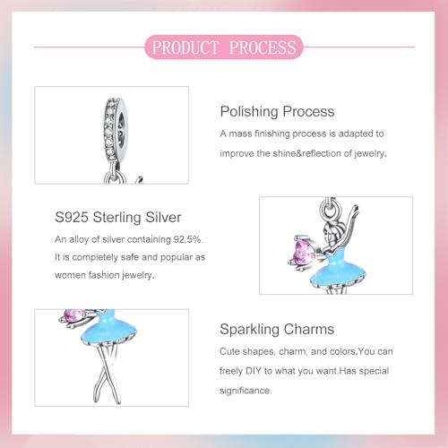 S925 Sterling Silver Cute Bead Charm for Pandora Bracelets and Necklaces | Lucky Clover Cute Animal Pink Bow Cherry Butterfly Pendant Bead Charms Jewelry Making Gifts for Women Valentines Mother's Day - style: Ballet Dancer Love